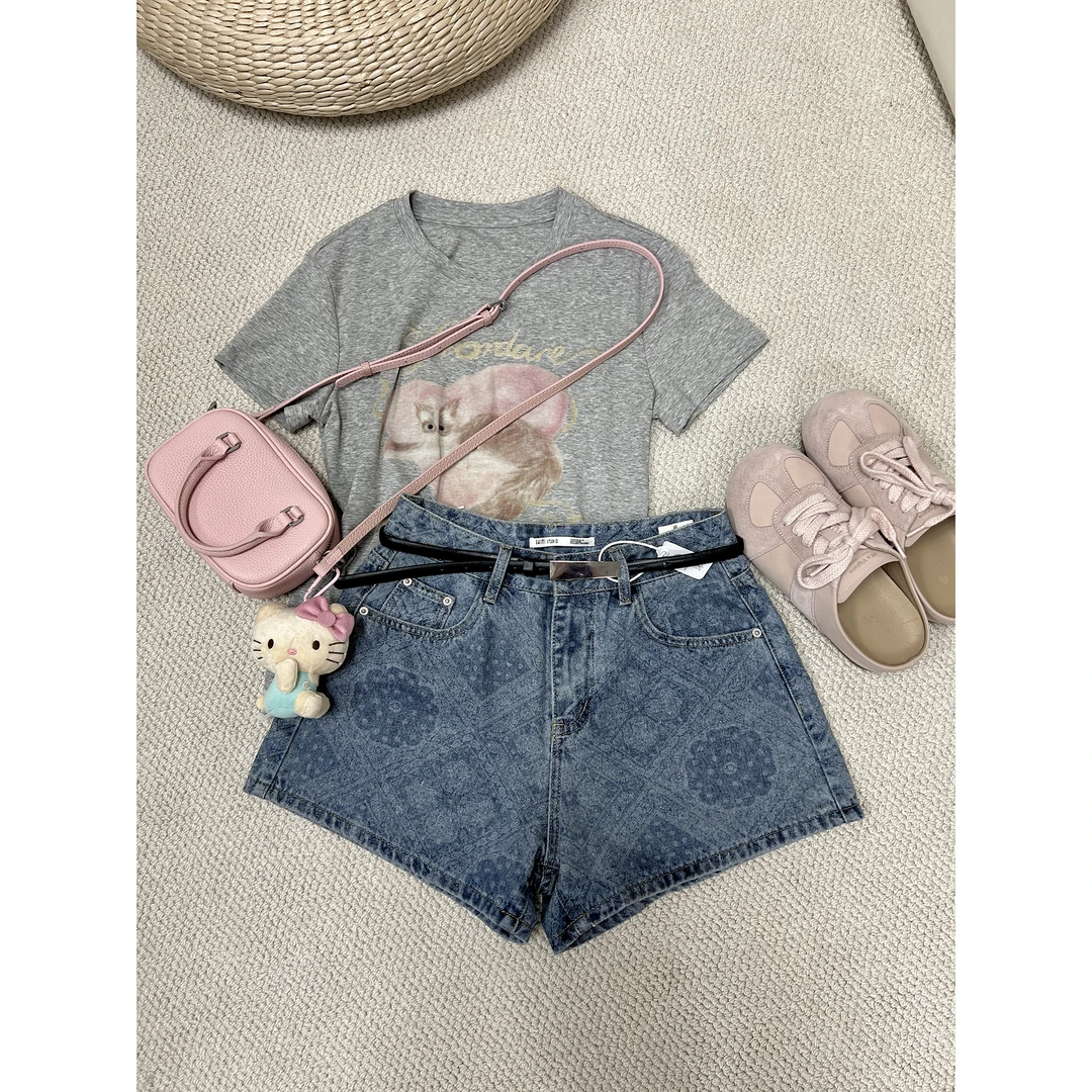 名族风印花牛仔短裤1380（清）