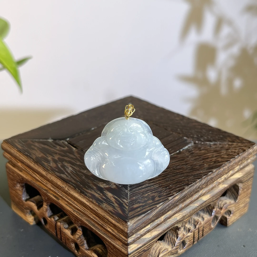 JCW27-43 天然缅甸A货翡翠 18k镶嵌佛公