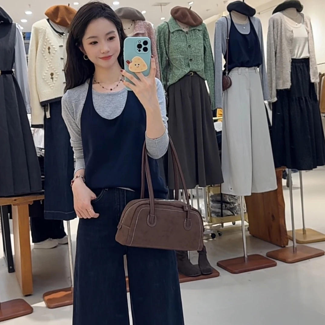 【鞠子JuZi】7192#韩系设计感假两件针织挂脖毛衣