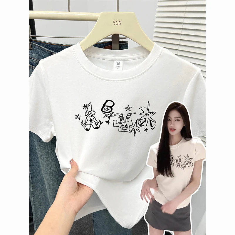高弹力正肩短袖t恤衫女短款显瘦设计感少女百搭上衣服夏装修身版