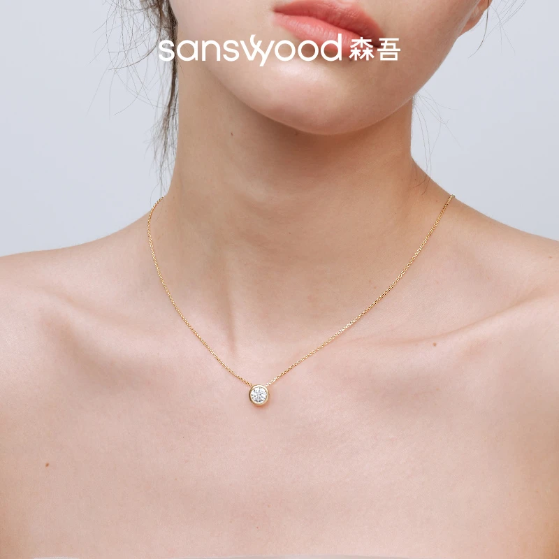 sanswood 坠链均925银莫桑石 《小糖豆》喷砂泡泡莫桑钻项链简约