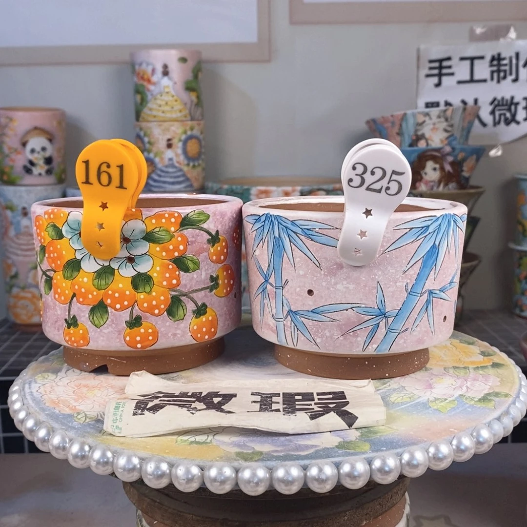 紫砂花盆红陶手绘花盆