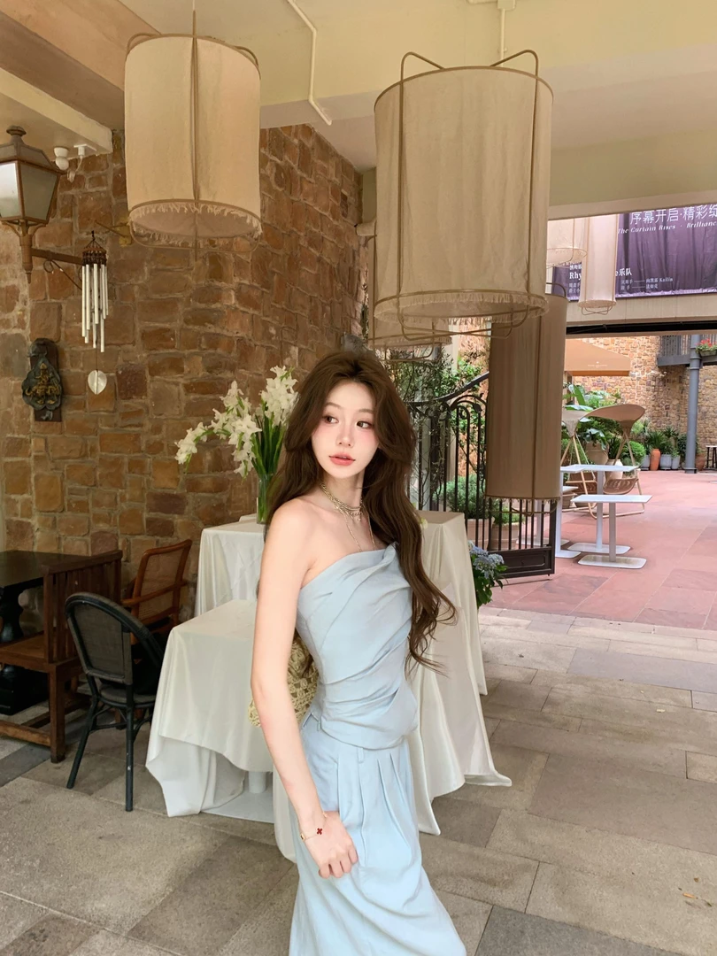 八盖pinky piggy 呼吸亚麻系列松弛老钱浪漫抹胸长裤复古套装