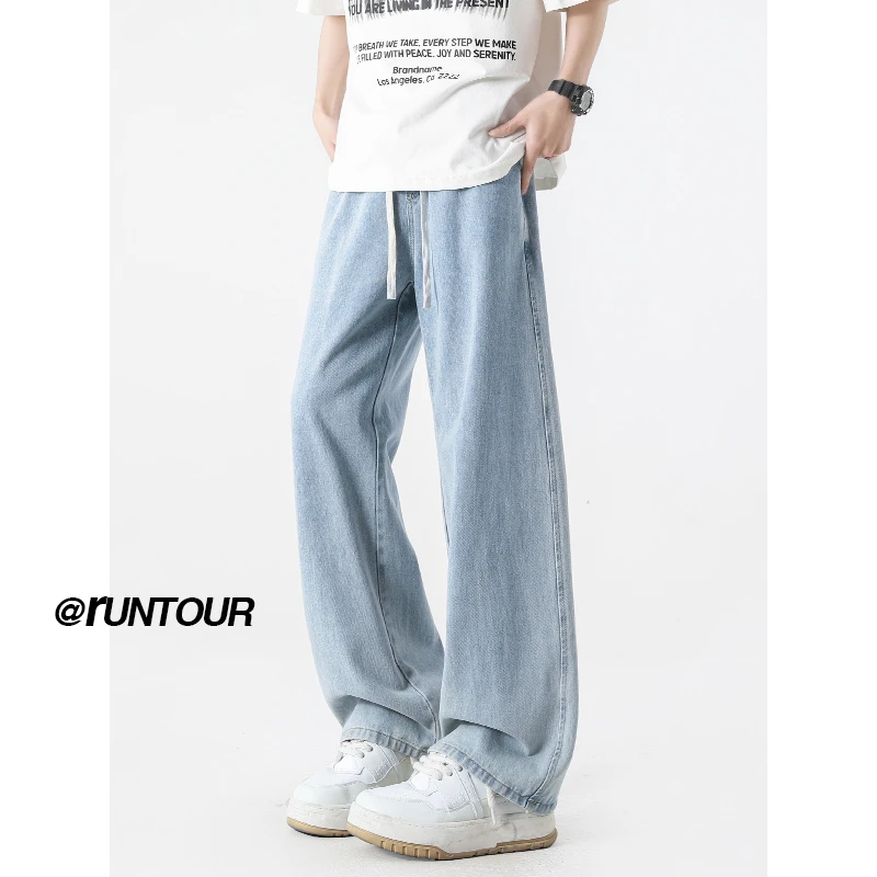 浅蓝色夏季牛仔裤直筒裤子2025新款爆款vibe高街cleanfit水洗裤男