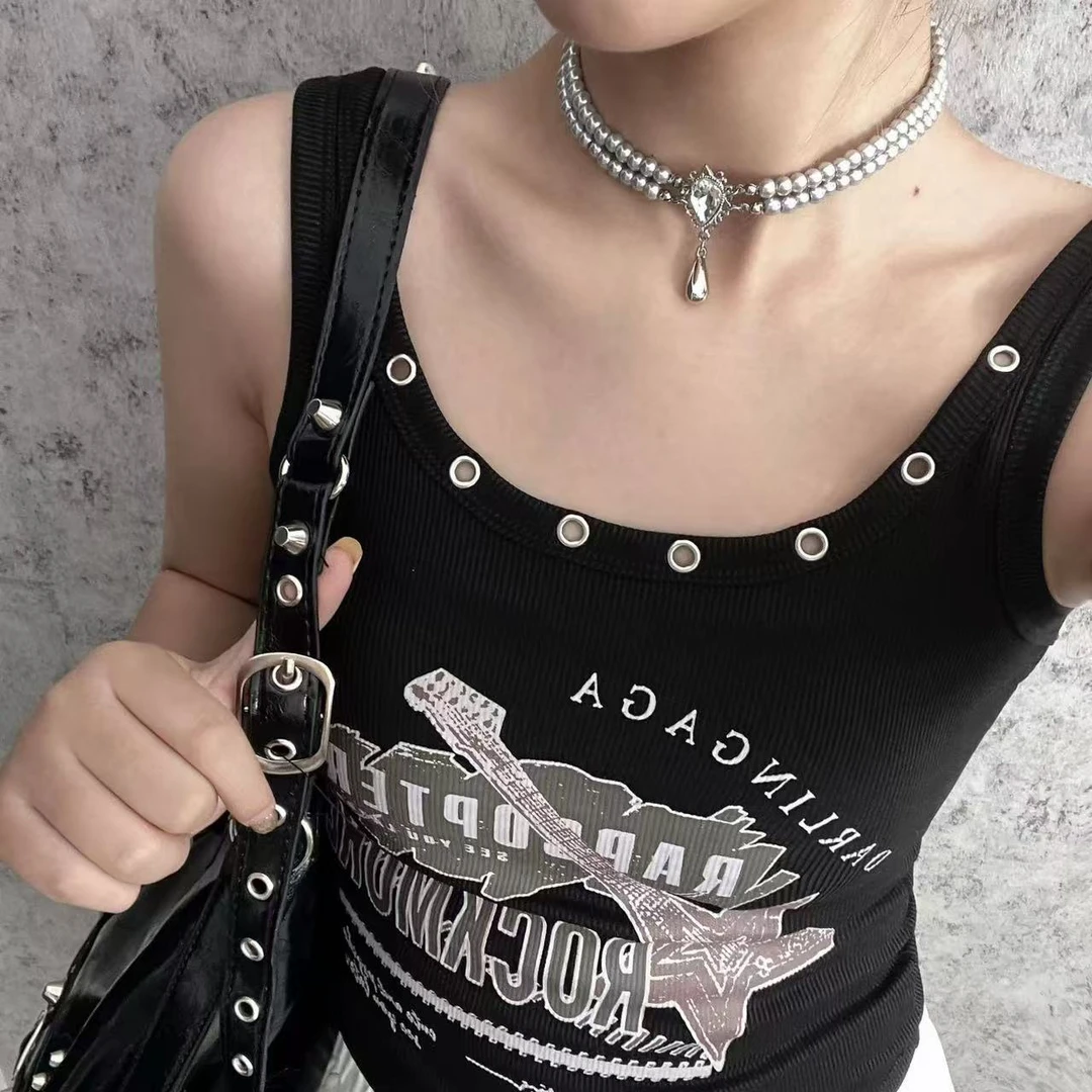 合金仿珍珠项链 饰品法式链条灰色串珠项链女颈链锁骨链配饰新款