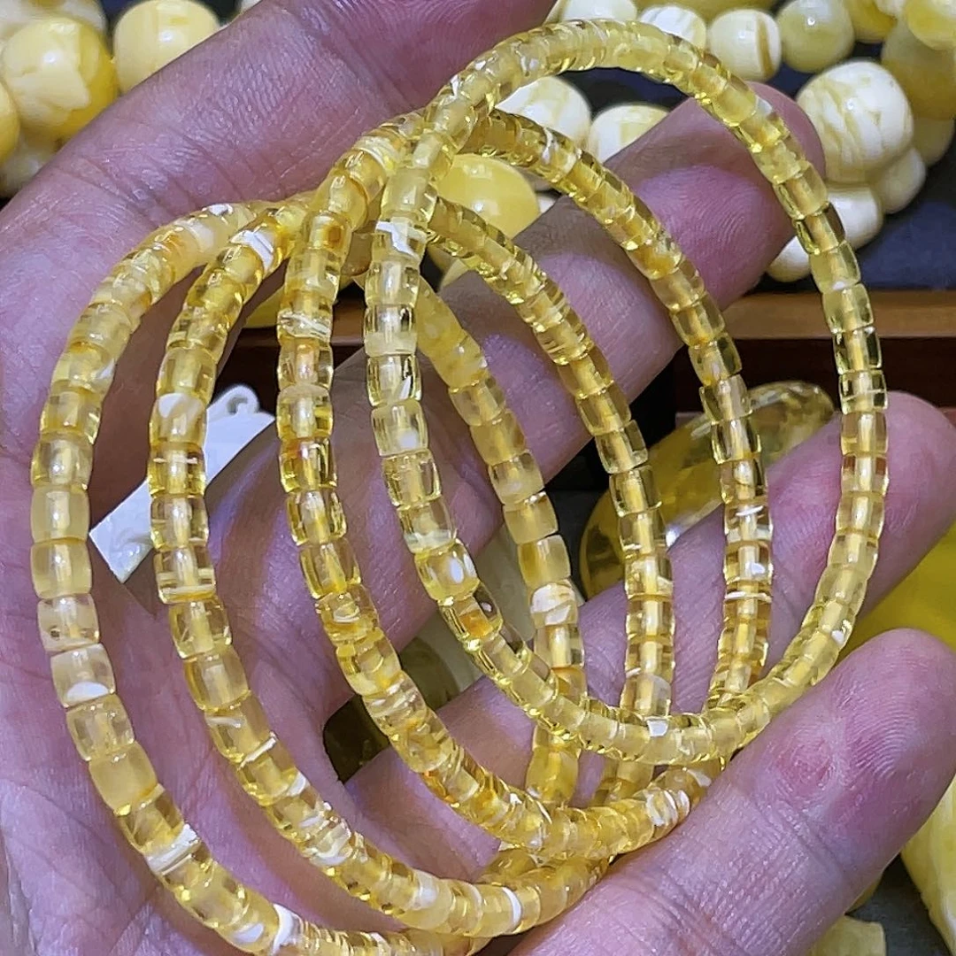 蜜蜡手串未镶嵌4mm金瓷白拉丝多样性