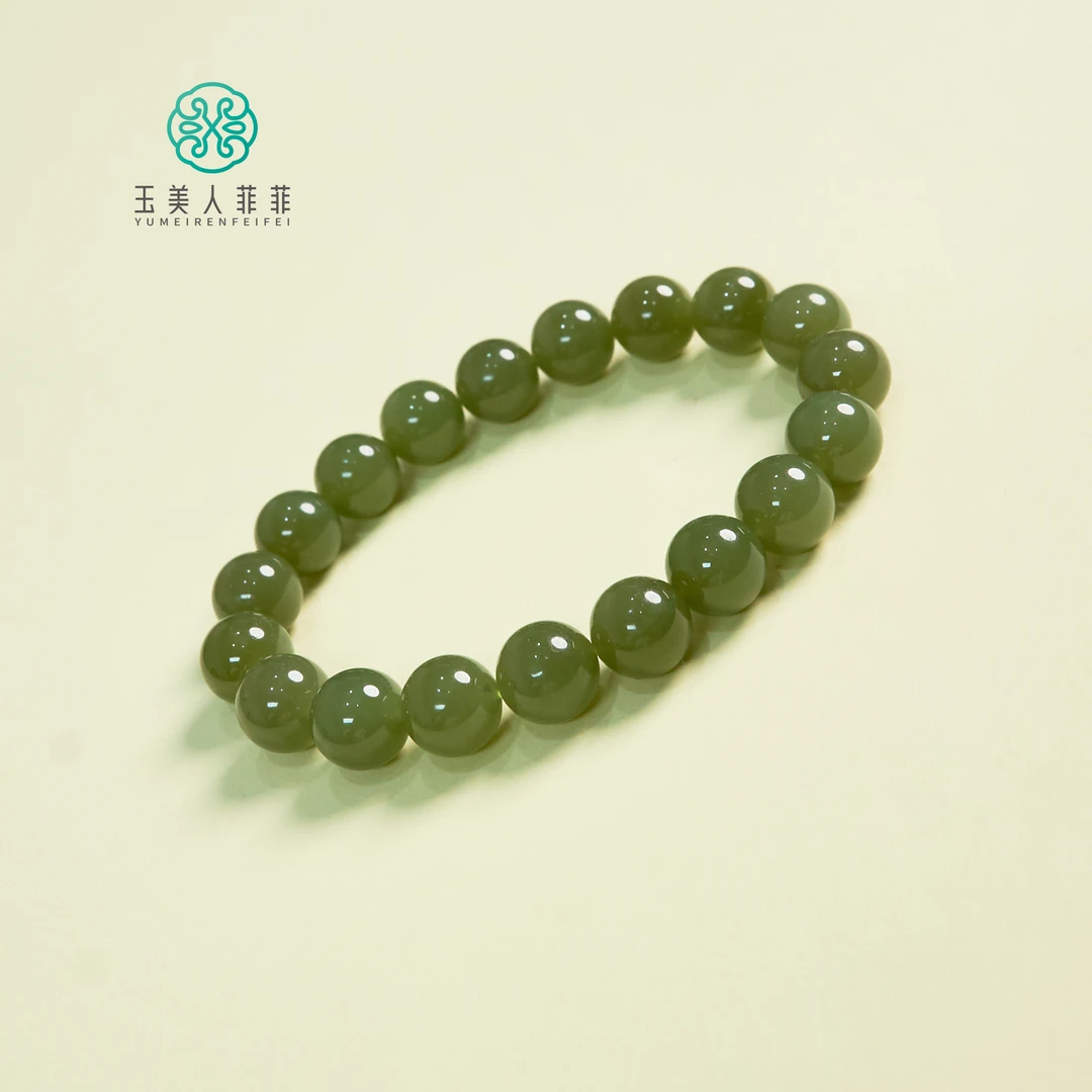 菲菲珠宝好~和田玉单圈圆珠素圈手串约10mm-多样性发一