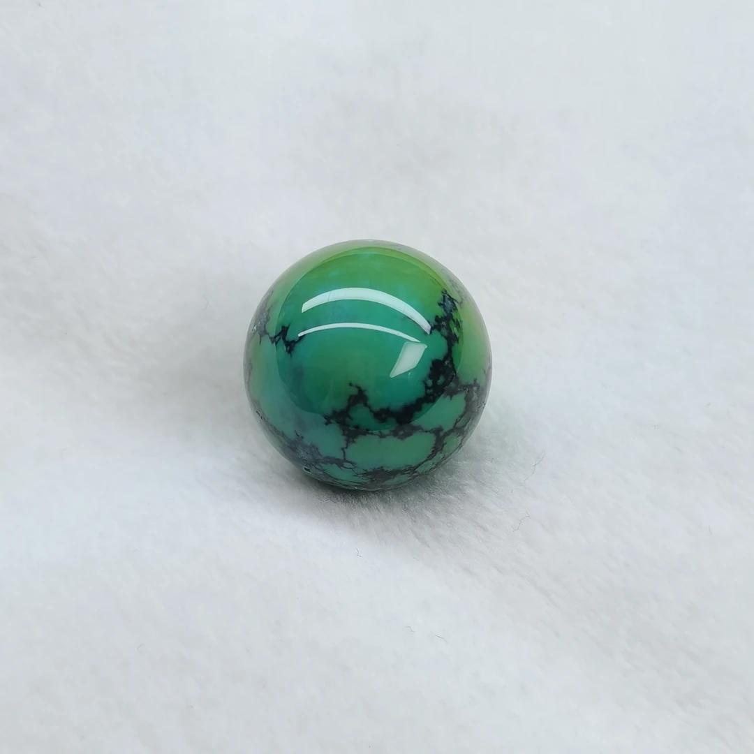 原矿瓷釉绿松石油绿水草纹圆珠 直径16.8MM 重6.7g