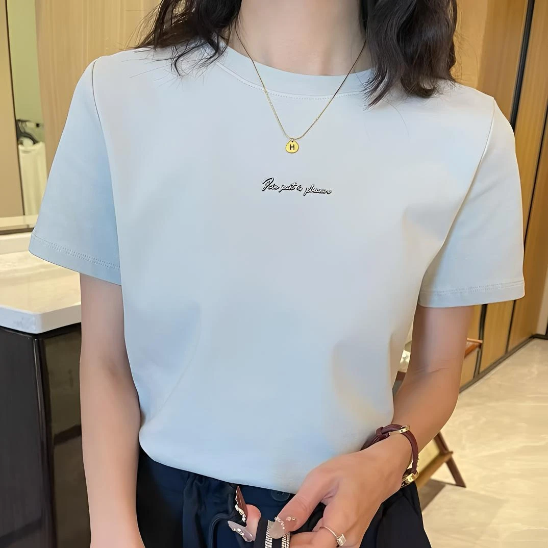 圆领常规短装显瘦立体字母短袖T恤时尚百搭
