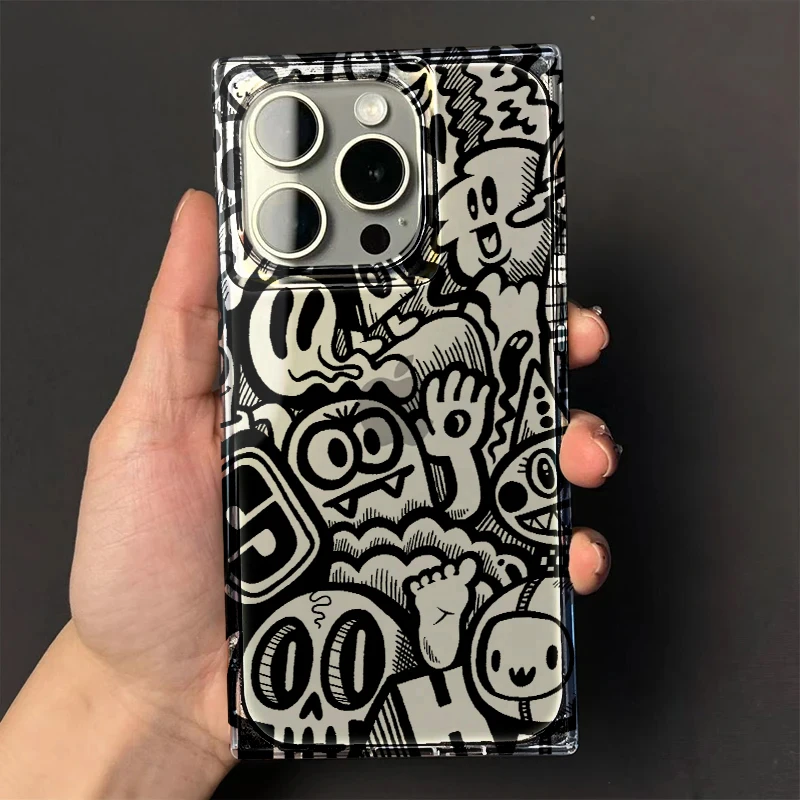 欧克里里潮流涂鸦冰晶方块适用苹果16/15promax手机壳iPhone14/13