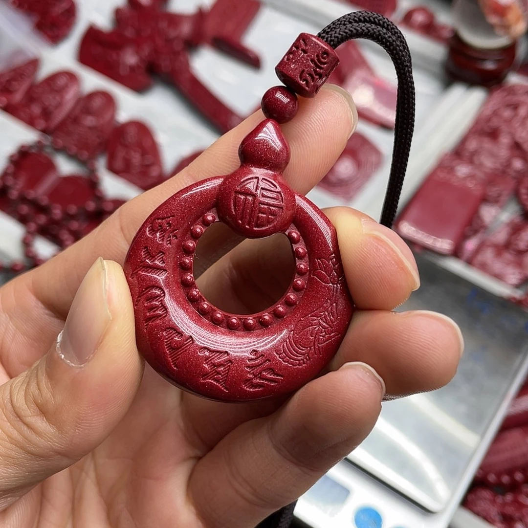 天然辰砂杜*儿紫金砂六字平安扣葫芦款