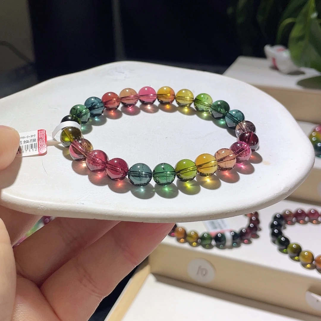 碧玺手链未镶嵌精品老矿显色碧玺高净玻璃体油亮体8.2左右