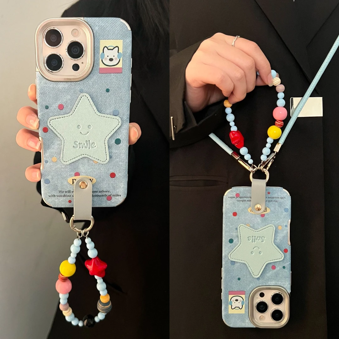 新款牛仔彩波点西高地星星适用iPhone16promax手机壳苹果15pro新