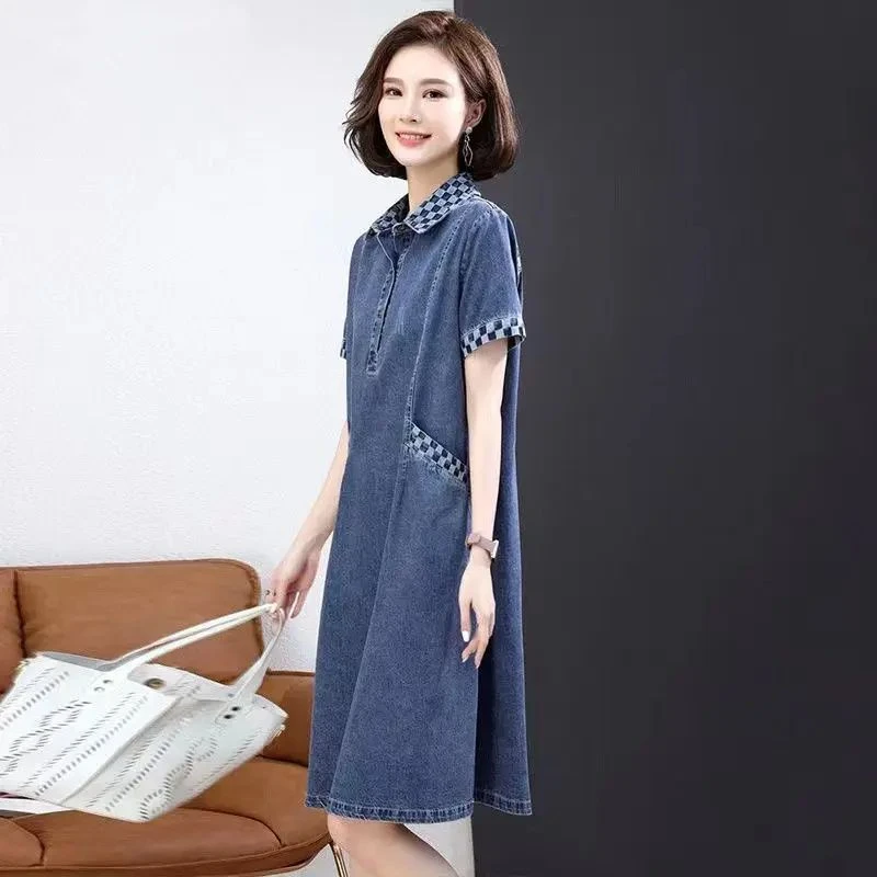 牛仔连衣裙女款夏季新款气质洋气休闲大码爆款衬衫裙子中裙