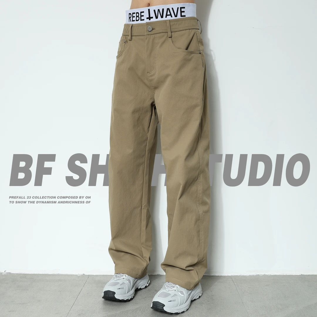 纯色基础款休闲裤男2025新款秋季潮牌纯棉松紧腰宽松直筒通勤长裤