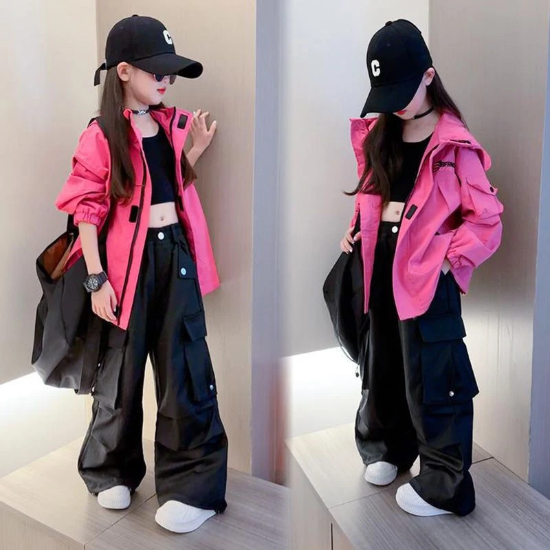 女童2025新款秋季时尚外套春秋冲锋衣女孩儿童洋气连帽工装衣服潮