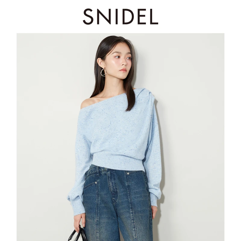 SNIDEL秋冬新品甜美斜领长袖羊绒针织衫上衣SWNT244310