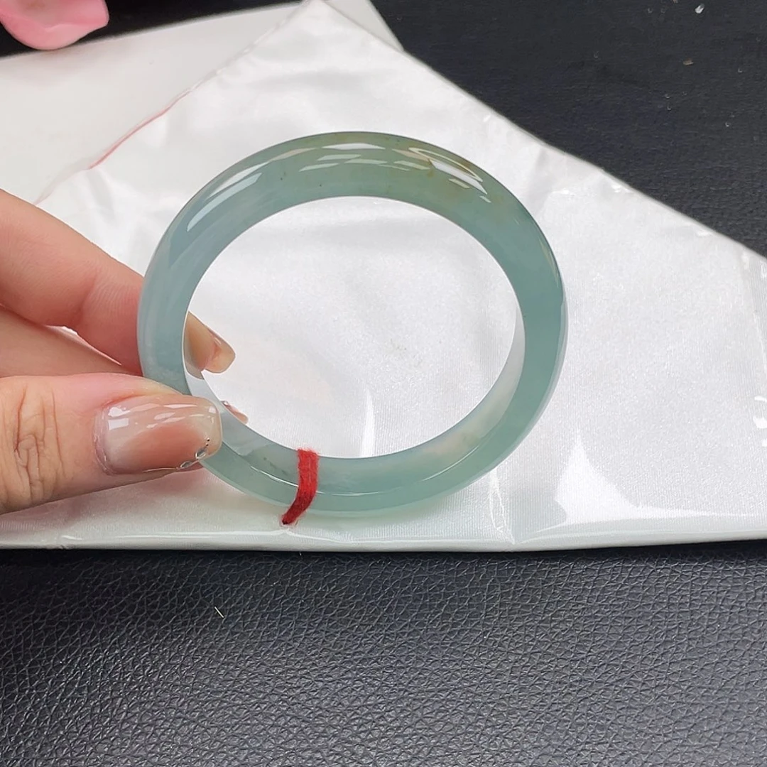 翡翠未镶嵌手镯56正圈冰种蓝底飘红翡-大虞海棠