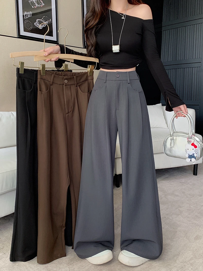 2025秋装新款胖mm大码女优雅气质高腰显腿长a字西装阔腿裤 22908