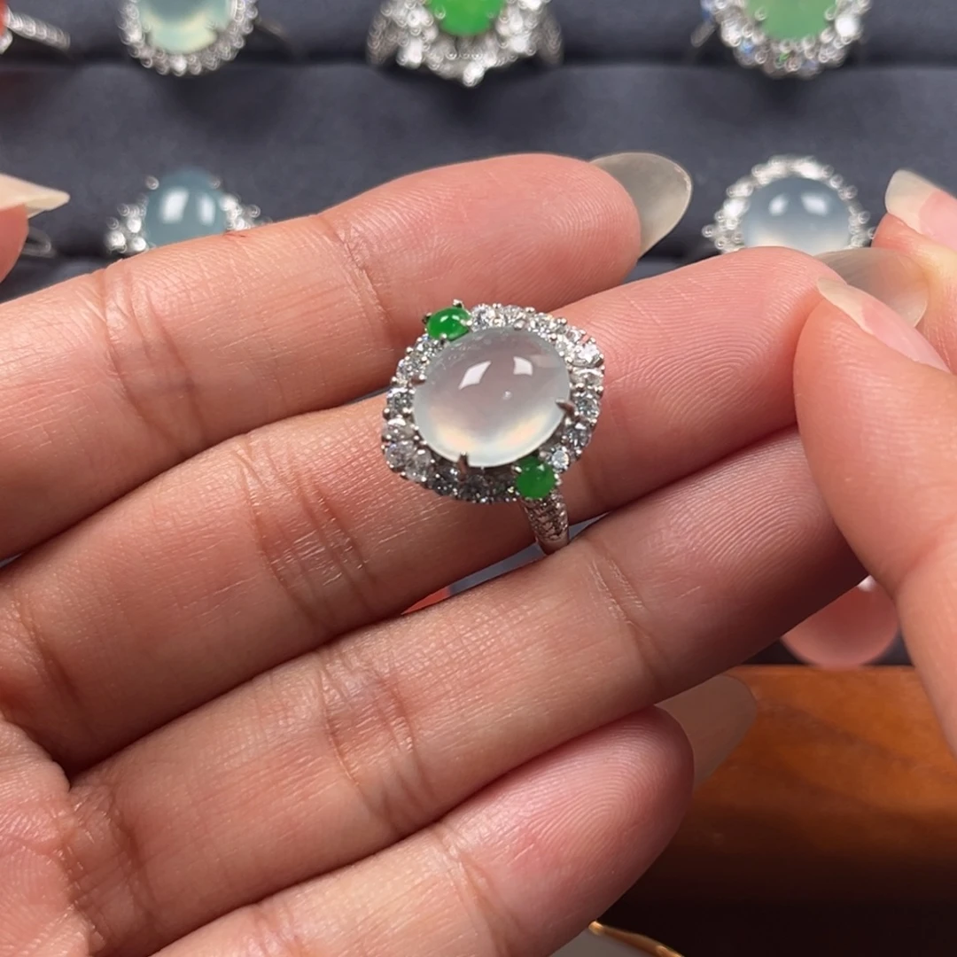 翡翠银S925镶嵌戒指缅甸天然翡翠Ａ货