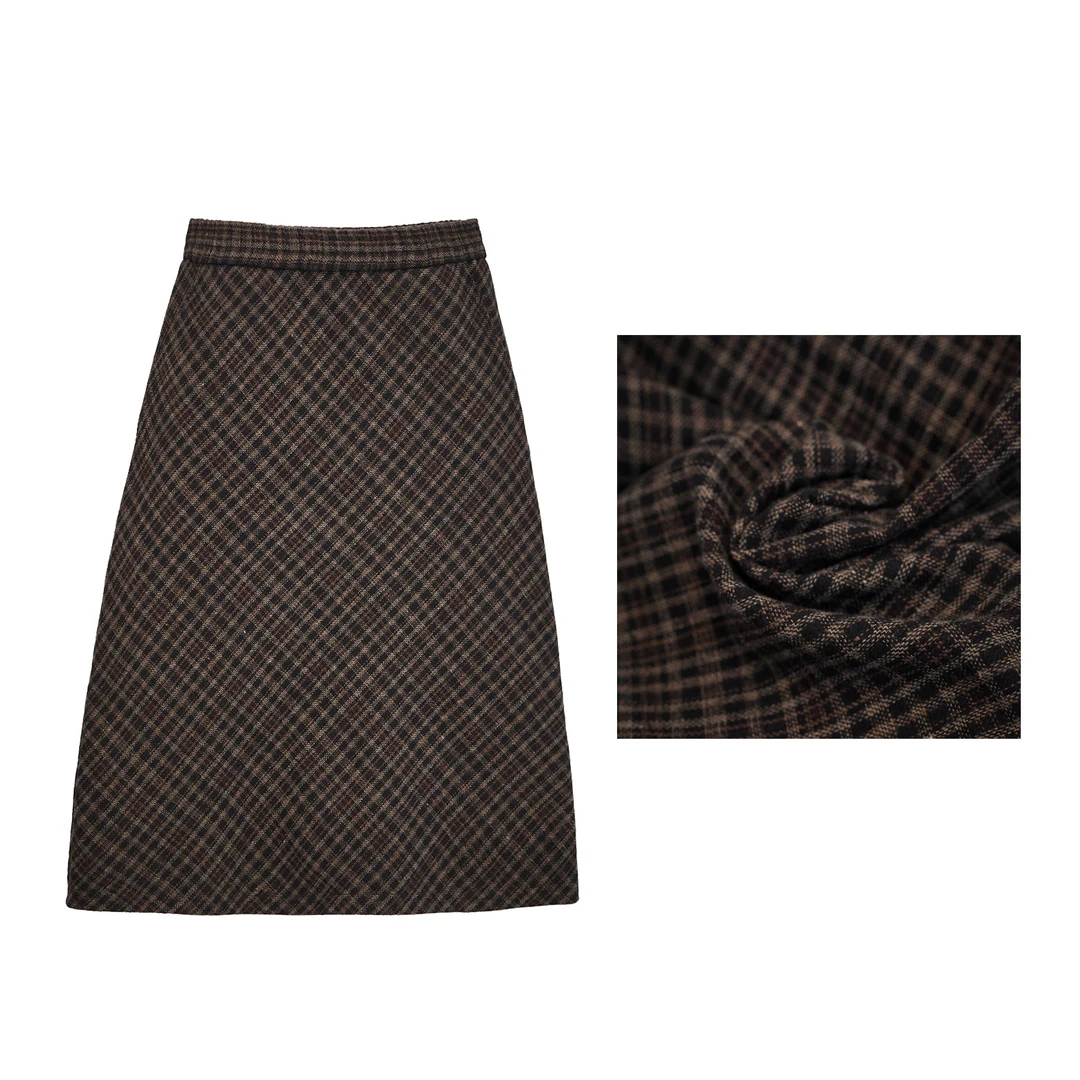 【古棕斜纹】松紧腰七分裙A字版高腰复古时尚经典休闲显瘦秋冬半裙
