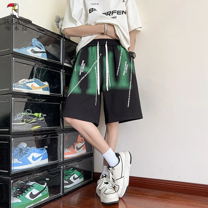 6啄木鸟微弹力潮流高街港风夏季中裤短裤直筒薄款低腰成人四季通