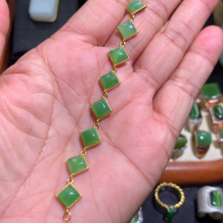 和田玉手链银S925镶嵌