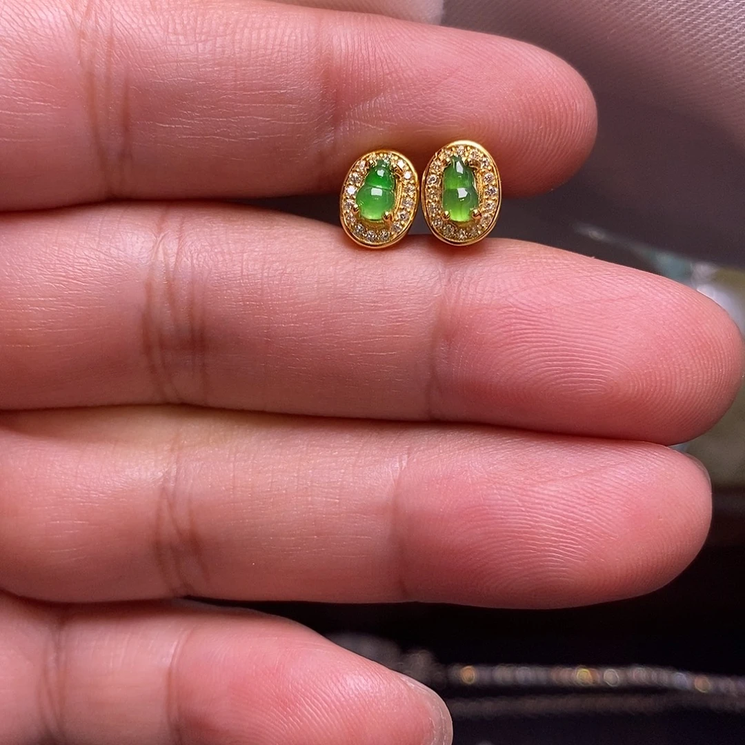 翡翠银S925镶嵌耳饰葫芦耳钉
