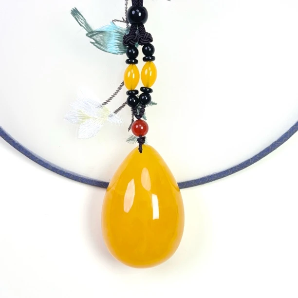 W046手工雕刻 时尚百搭  龙胆蛋面大水滴项链毛衣链