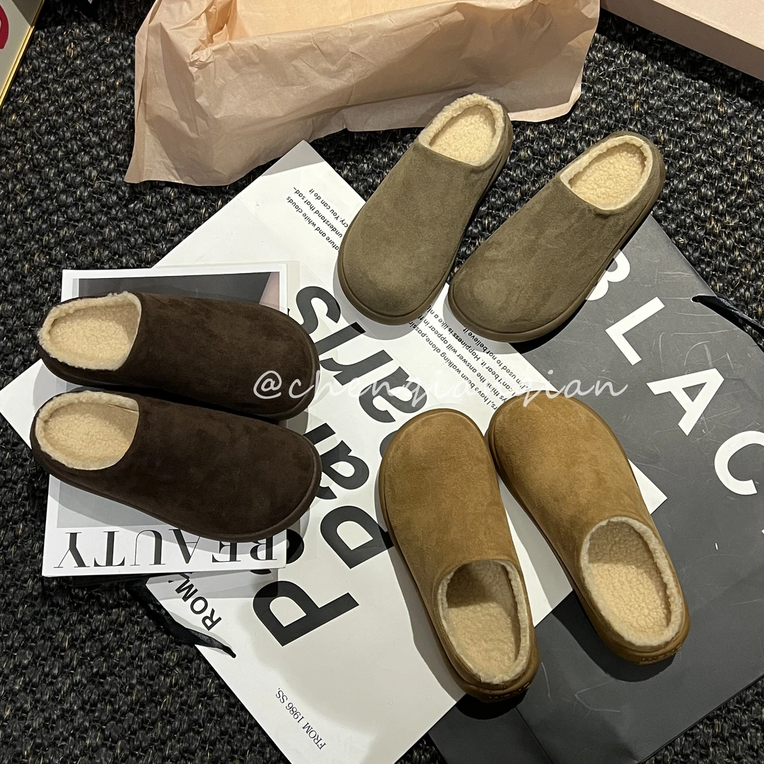 小土豆厚底纯色浅口秋冬包头拖毛绒舒适勃肯鞋女保暖外穿防滑秋冬