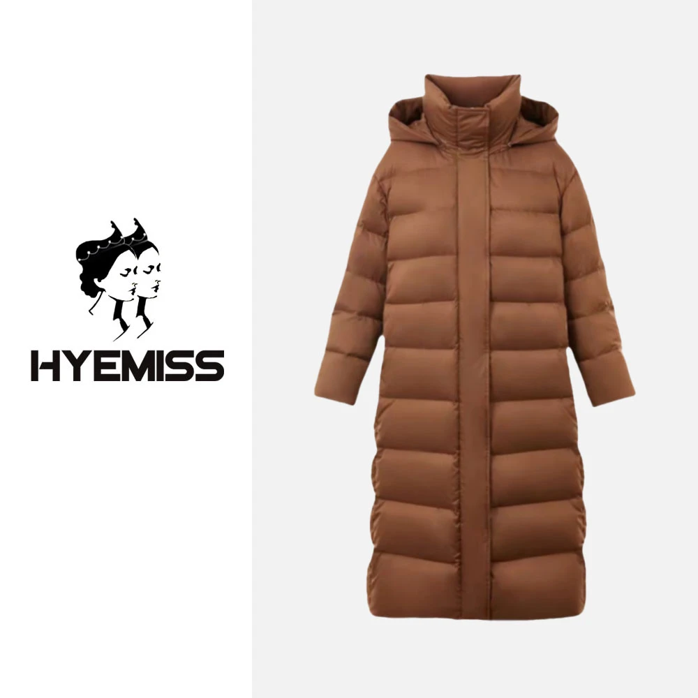 HYEMISSDW240278冬款新款鹅绒时尚休闲保暖中长款连帽羽绒服