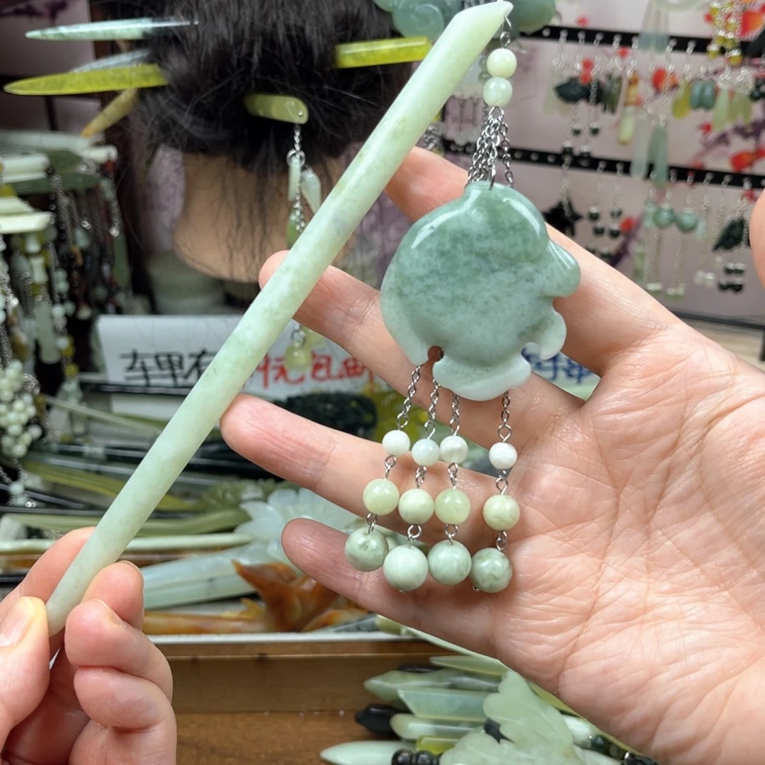 岫玉未镶嵌发饰长度19厘米左右的