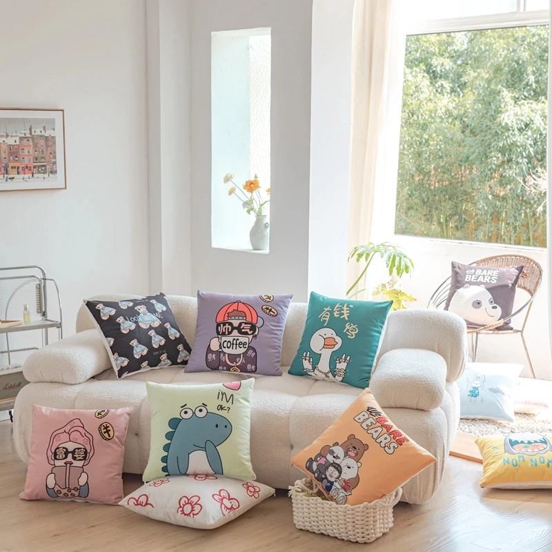 家用客厅沙发抱枕午睡枕床头靠背座椅腰枕靠垫靠枕加厚卡通抱枕套