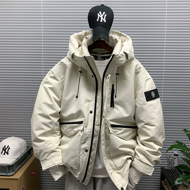 工装潮牌连帽羽绒服外套男款冬季新款休闲宽松户外加厚保暖派克服