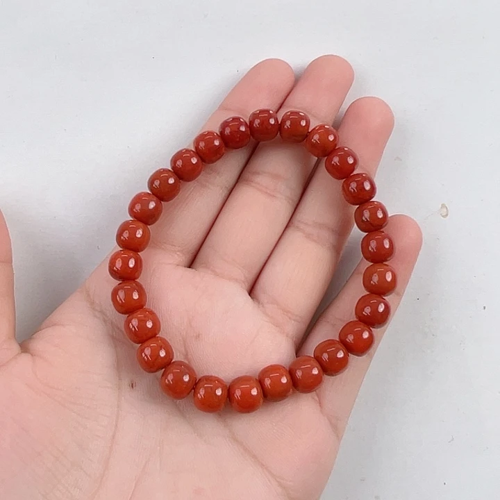 南红玛瑙未镶嵌瓦西柿子红双色火焰老型单圈8mm