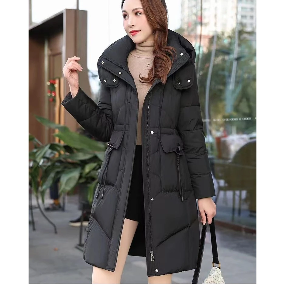 【撤柜断码甩】M128棉服时尚休闲女士连帽中长款加厚保暖棉衣