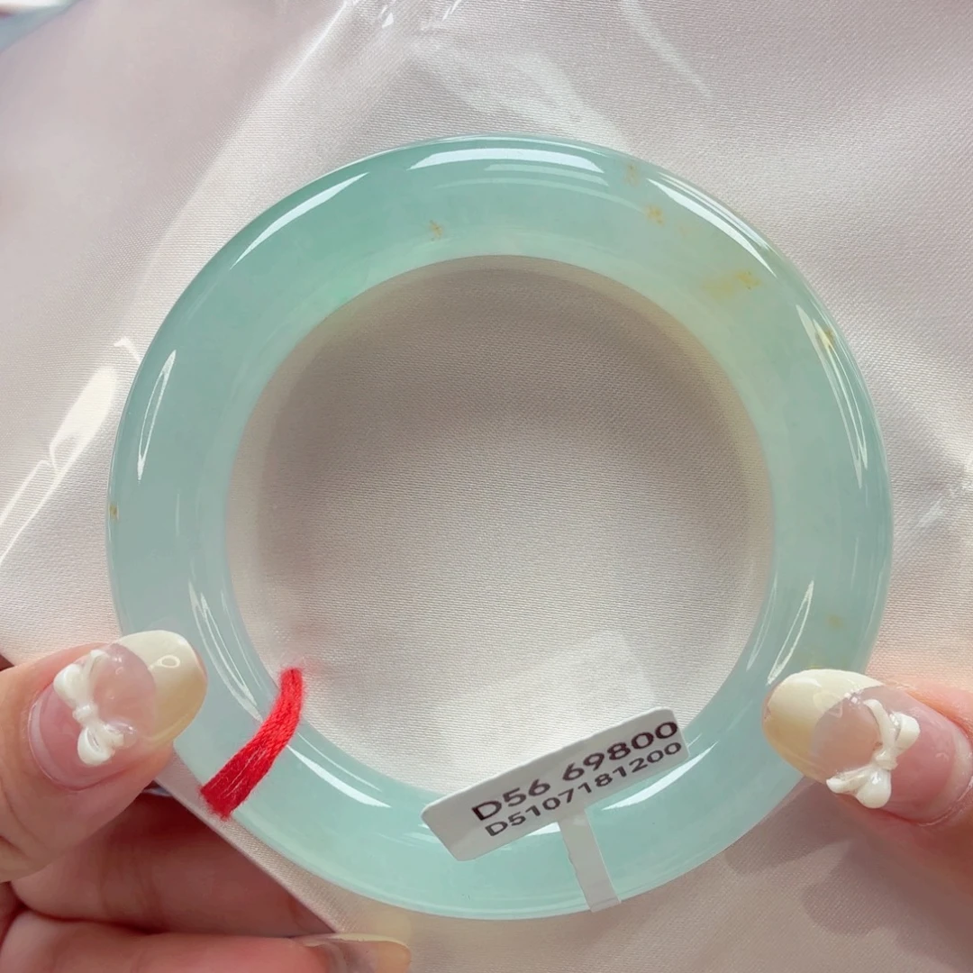 翡翠未镶嵌手镯（圆镯）68冰胶蓝底桂花糕56-32