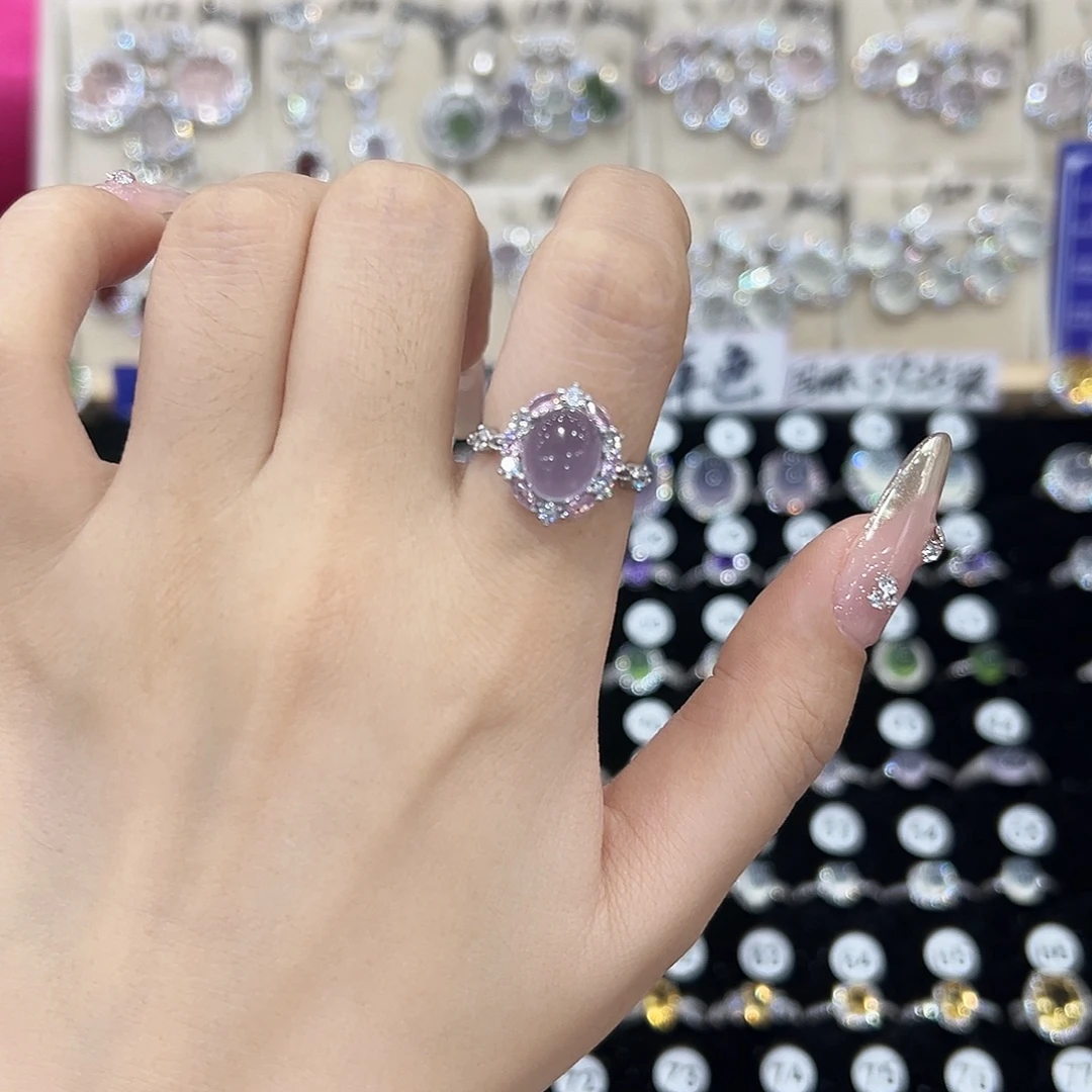 美***～戒指银S925镶嵌萤石