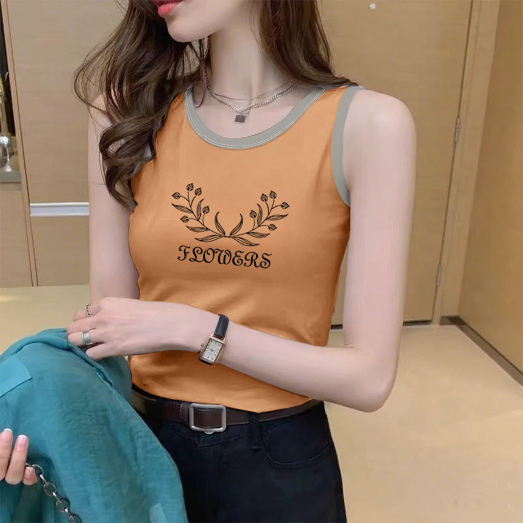 100%纯棉背心女士打底时尚休闲百搭吊带夏季新款韩版印花无袖上衣