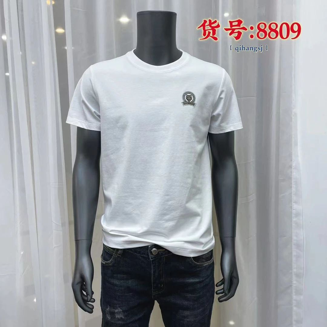 2025男士短袖T恤黑色烫钻打底衫夏季印花短袖简约T恤春夏8809