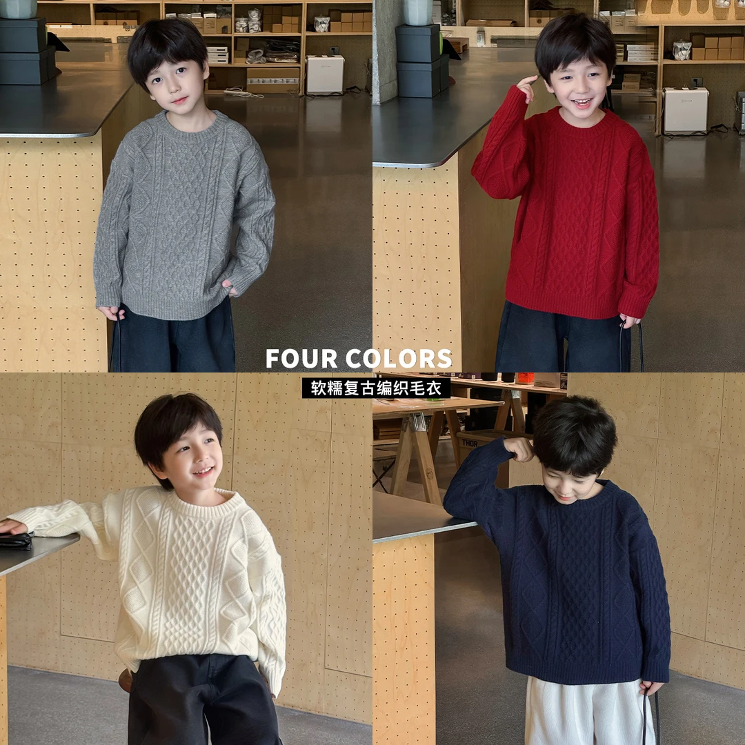 【怦然心动】加厚儿童毛衣男童冬季纯色宽松中小童针织衫韩版百搭