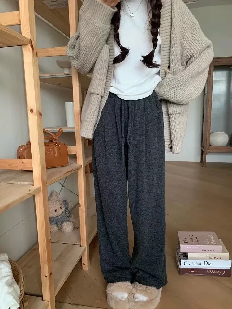 加加树 糯米裤子女秋冬女高腰垂感加长懒庸休闲拖地长裤