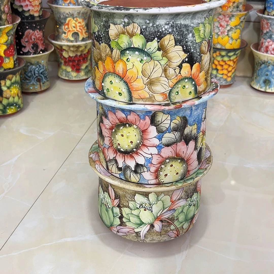暧***)景德镇炫彩手绘景德镇陶瓷花盆