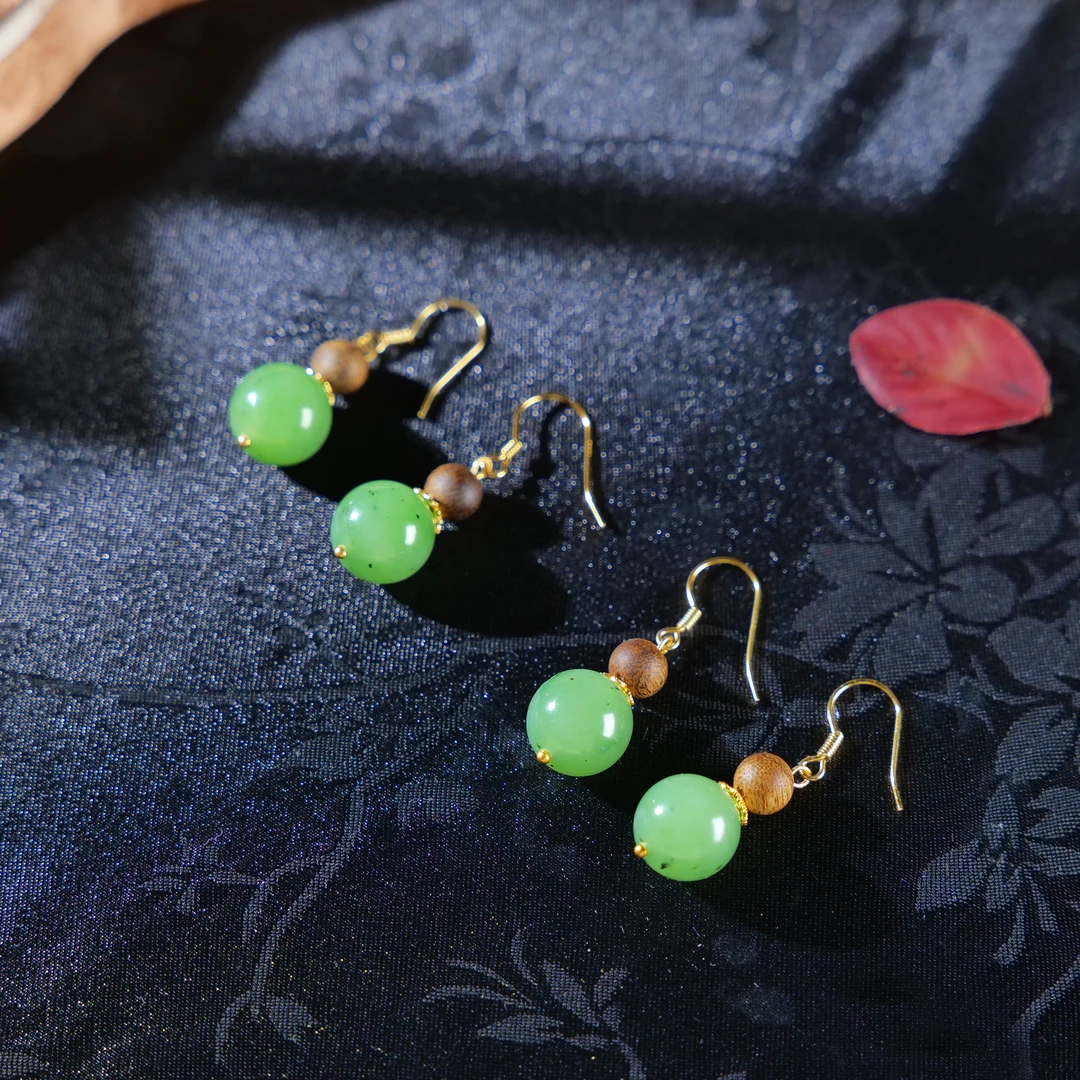 【小雨来了】925银镶11.5mm碧玉苹果绿耳坠 耳钩 多样性发一件