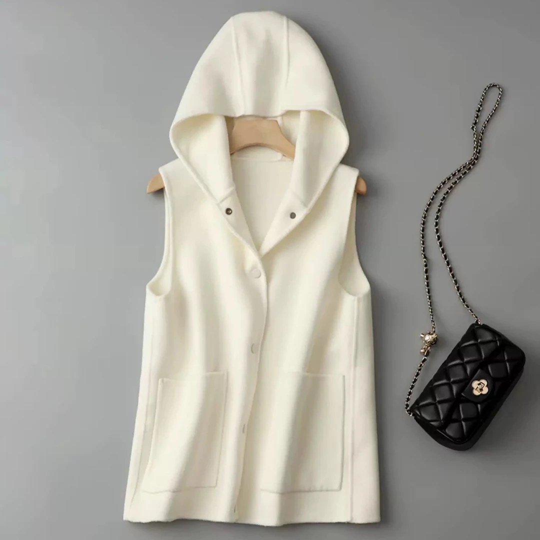 N325-秋冬百搭时尚款显瘦手工缝制连帽双面呢羊毛马甲