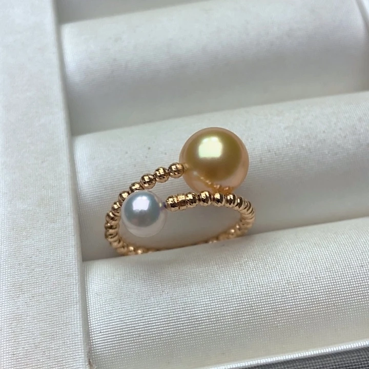 魅***妈戒圈海水珍珠18K金镶嵌