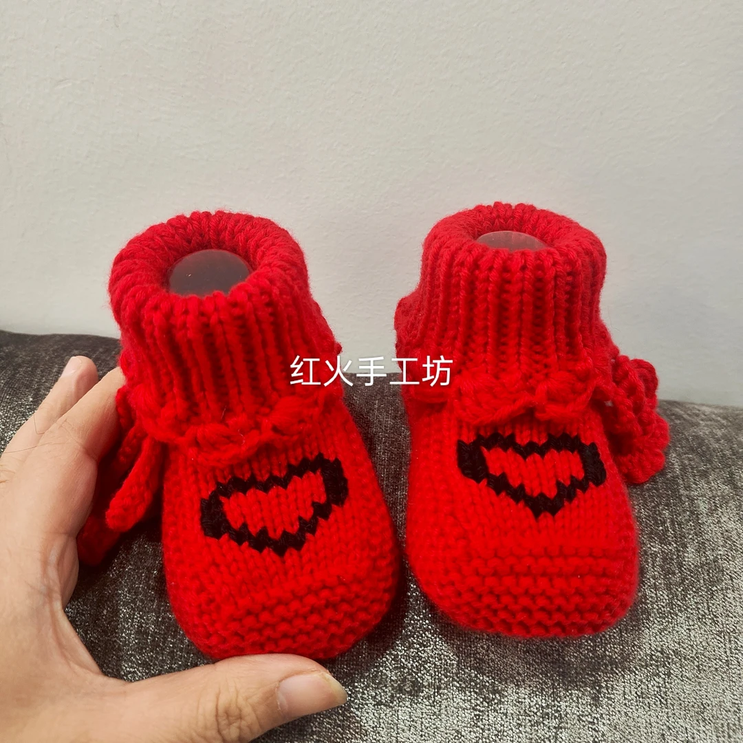 大红色鞋子系带防掉鞋心形婴儿鞋子新生儿鞋子中国风鞋子宝宝鞋子