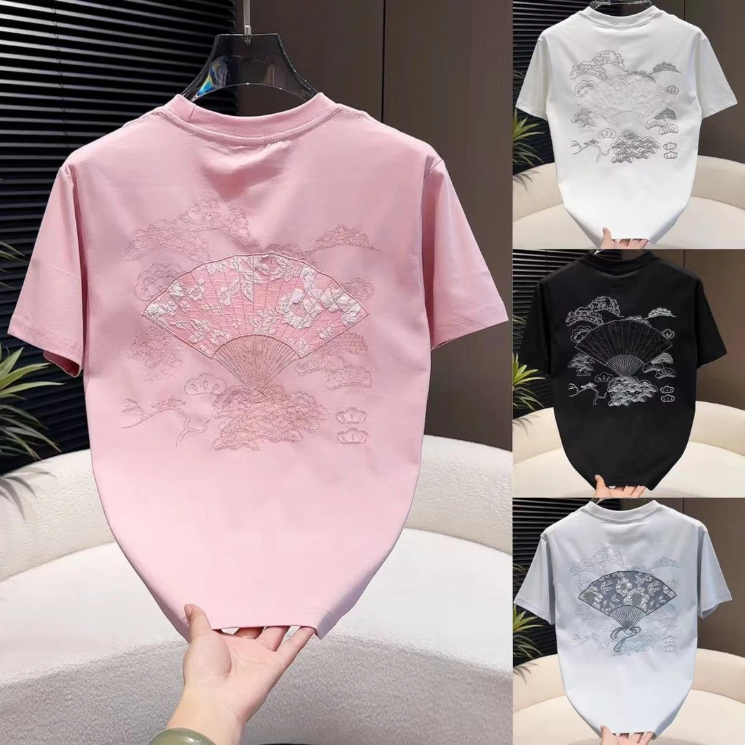 夏季薄款重工艺刺绣情侣款短袖6035