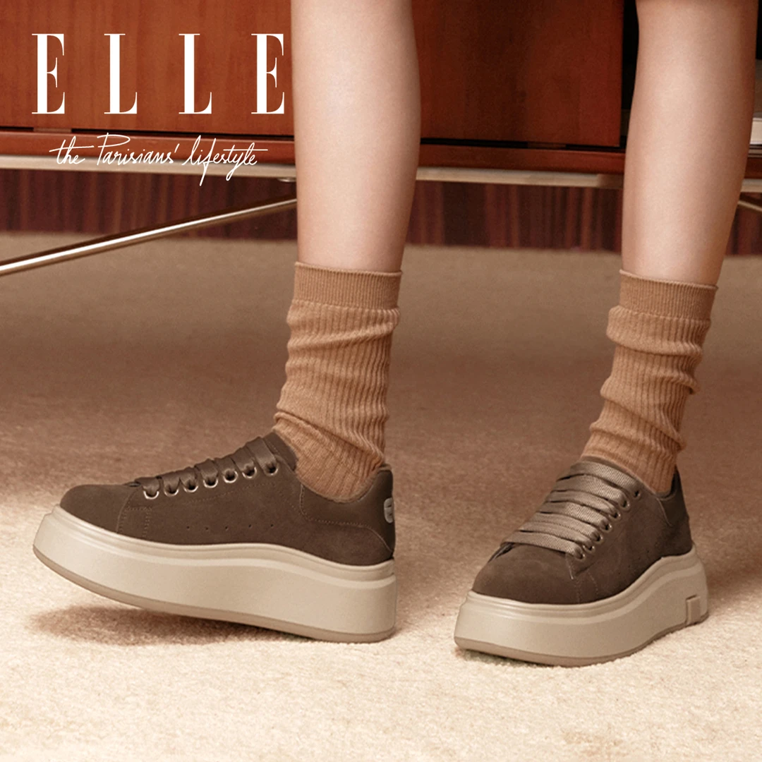 ELLE复古加绒保暖德训鞋女鞋流光风松糕厚底时尚棉鞋运动防滑板鞋