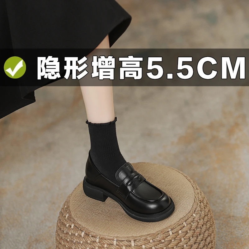 内增高小皮鞋女英伦风小个子乐福鞋小码3233厚底黑色工作单鞋